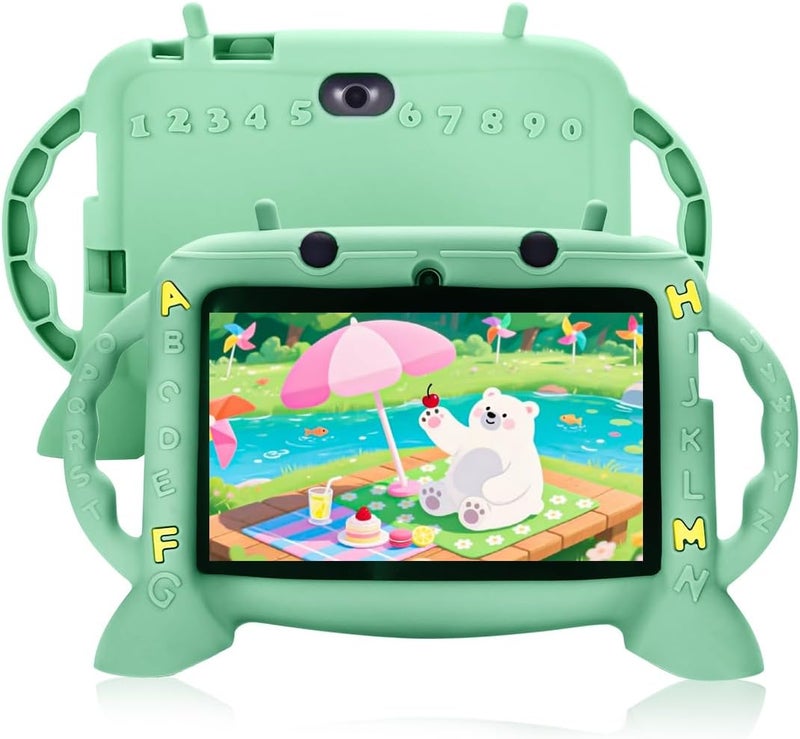 MengDash Kids Tablet 7 inch Android 11 for Toddler, 3GB RAM 32GB ROM Parental Control Dual Camera with Case for Educational (Mint Green) - Image 1